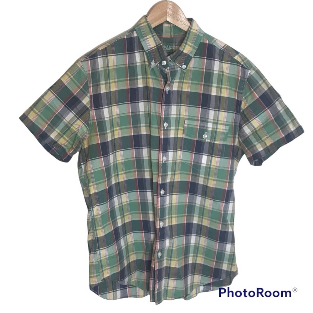 J CREW Plaid Oxford Cloth Shirting Short Sleeve Button Up, M